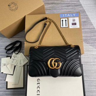 ?443496 VBS Marmont medium matelassé shoulder bag black leather gold hardware